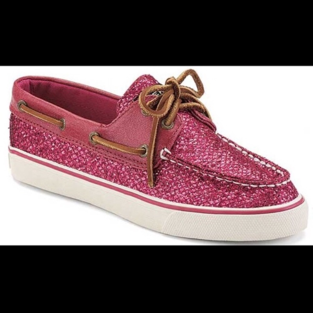 Pink sequin Sperry boat shoes worn once
